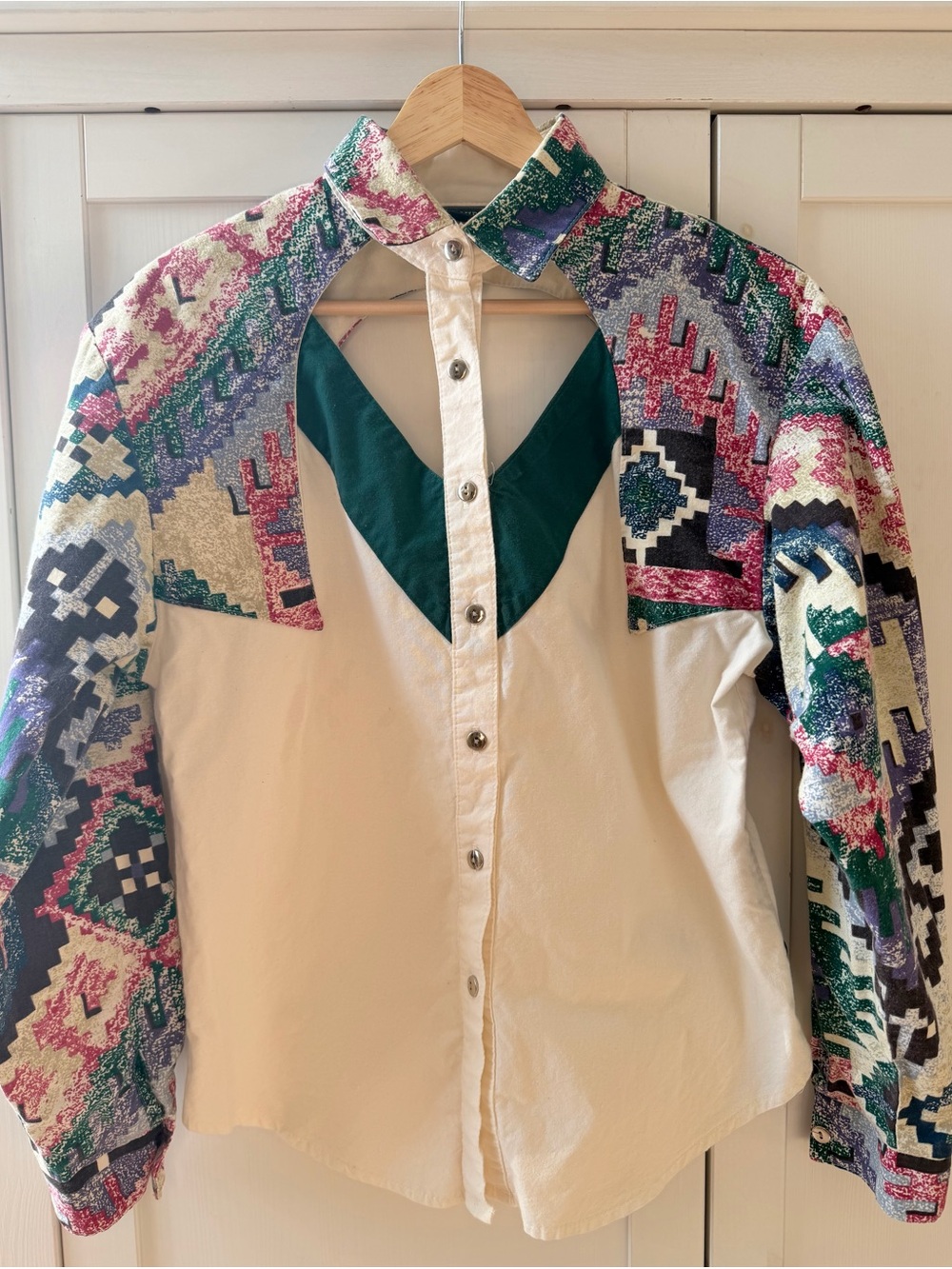 Vintage Roughrider Circle T Western Shirt White Striped Yoke Cutout M Style 3029